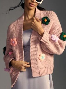 Anthropologie Maeve Susannah 3D Flower Cardigan Sweater